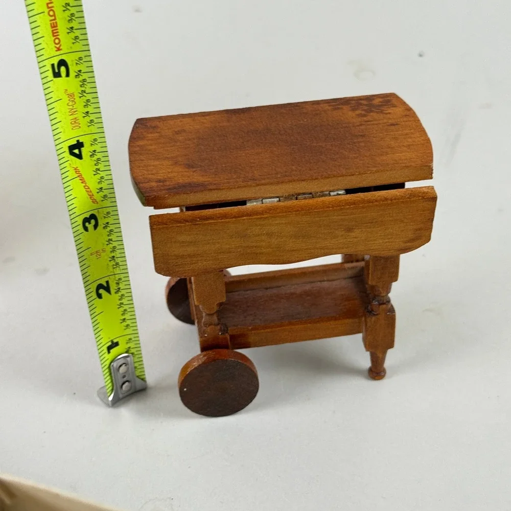 Vtg Doll house furniture Hardwood Miniature‎ Victorian Dresser and Tea Cart 1:12